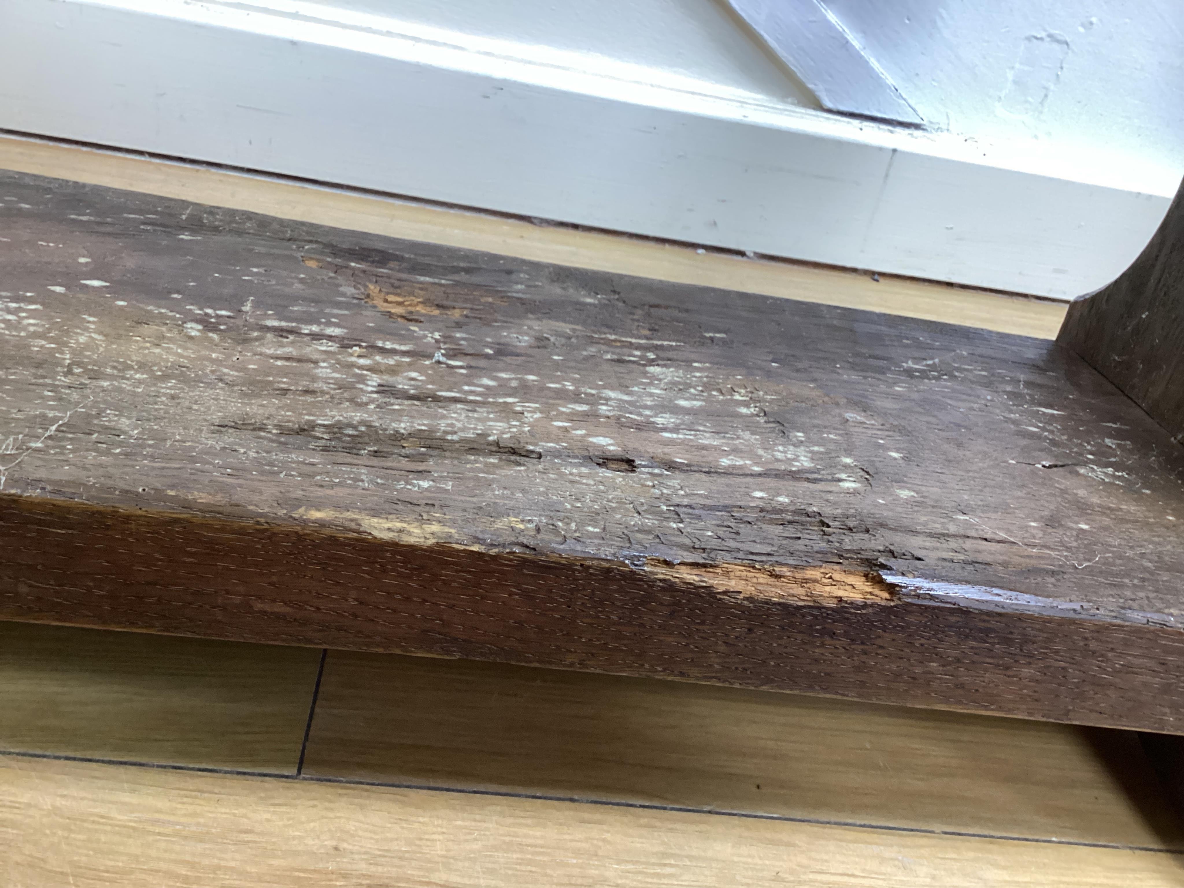 A pair of 18th century style small oak bench seats, width 96cm, depth 25cm, height 51cm